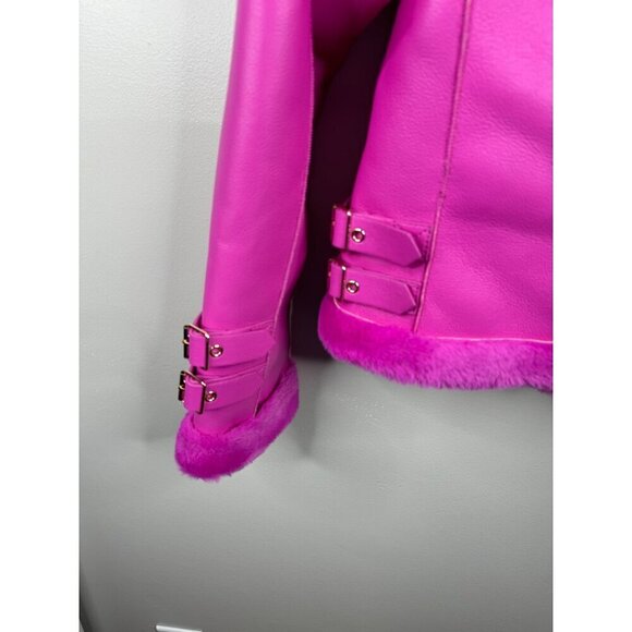 Generation Love Dion Faux Fur Shearling Moto Jacket in Hot Pink Size XS NWT $395 - Picture 7 of 7